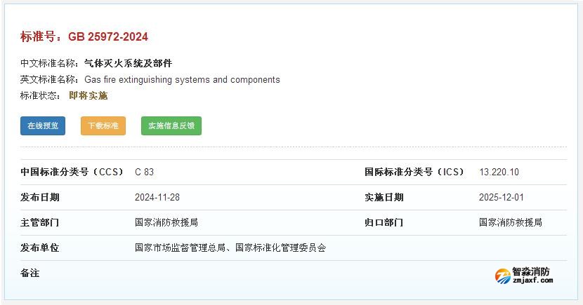 國家標準《氣體滅火系統(tǒng)及部件》GB 25972-2024正式發(fā)布 國家標準《氣體滅火系統(tǒng)及部件》GB 25972-2024正式發(fā)布